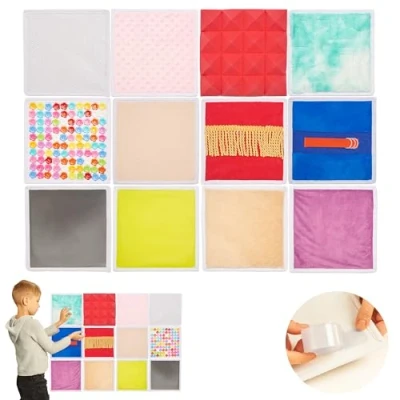 Image of Sensory Wall Panels Floor Tiles for Kids Materials Textures Needs Tactile Toys Mats Autistic Children Square 12pcs