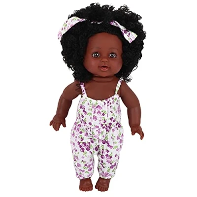 Image of Soft Baby Doll Black Doll, 12 Inch Lifelike Fashion African Girl Dolls, Exquisite workmanship with head, arms and legs are flexible for Companionship Kids