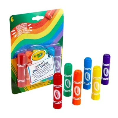 Image of CRAYOLA Quick Dry Washable Paint Sticks Assorted Colours (Pack of 6) All The Fun Painting with Less Mess! Ideal for Kids Aged 3+