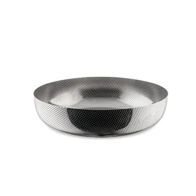 Image of Alessi Extra Ordinary Texture JM17/24 T Minimal Design Round Basket in 18/10 Stainless Steel with Decorations, Embossed granules, 24 cm