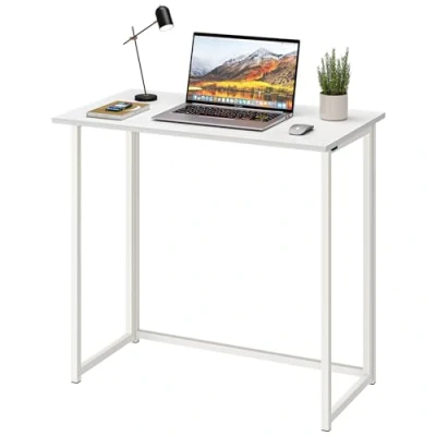 Image of Dripex Compact Folding Desk No Assembly Required Computer Hobby Craft Table, White