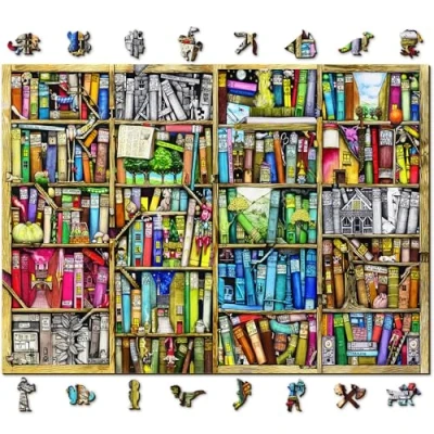 Image of WOODEN.CITY Bookshelf Wooden Jigsaw Puzzles for Adults 1000 Pcs Unique Exquisite Jigsaws Unforgettable Gift Puzzle Enthusiasts
