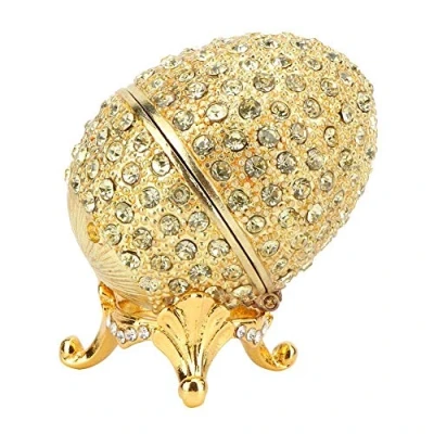 Image of Enamel painted diamond encrusted metal handmade alloy jewelry box gold plated full egg shaped handicraft ornaments, Ornament