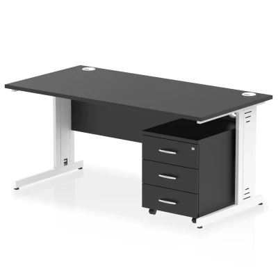Image of Impulse 1600x800 Desk Black/White Cable Managed 3 Drawer Mobile Ped