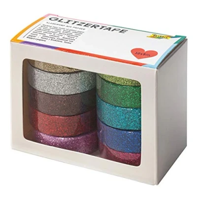 Image of folia 28509 Glitter Tape, 10 Assorted Colours, Each roll Approx. 5 m x 15 mm