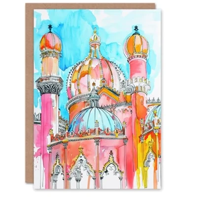 Image of Artery8 Greeting Card Colourful Brighton Royal Pavilion Watercolour Blank For Him Or Her Art Birthday