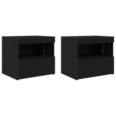 Image of vidaXL Black Oak Minimalist Bedside Stand/Side Table Set Compact Engineered Wood Nightstand for Bedroom