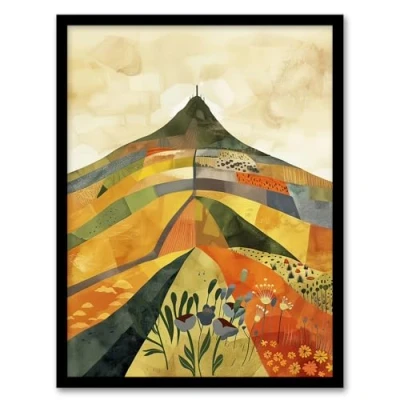 Image of Artery8 Glastonbury Tor Somerset Colourful Abstract Living Room Artwork Framed Wall Art Print A4