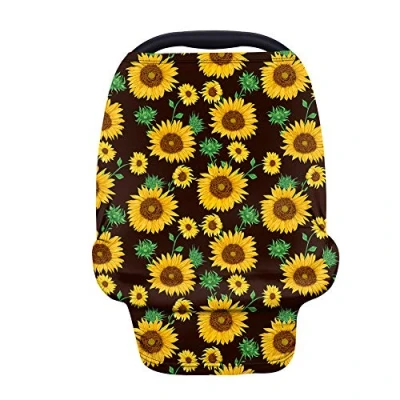Image of Wanyint Elegant Sunflower Green Leaves Car Seat Covers for Babies Girls,Nursing Cover Carseat Canopy,Baby Breastfeeding Cover,Multi Use Nursing Scarf,Infant Stroller