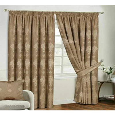 Image of Householdfurnishing Redy Made Luxury Jacquard Fully Lined Curtain Pair Pencil Pleat With Free Tie Backs (Coffee Curtain, 90&quot; x L 72&quot;)