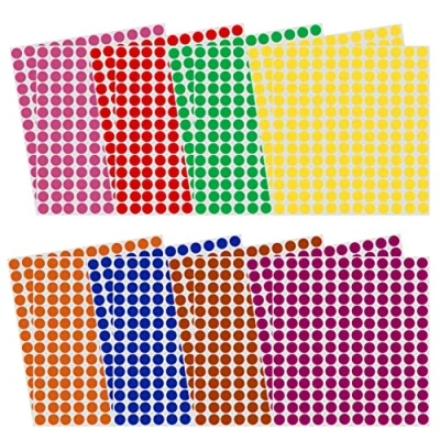 Image of Royal Green Colored Labels 8mm (0.8 cm) Dot Stickers in Green, Yellow, Pink, Purple, Orange, Brown, Blue and Red 2688 Pack