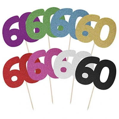 Image of Large Number 60 Glitter Cake Topper (Black Glitter)