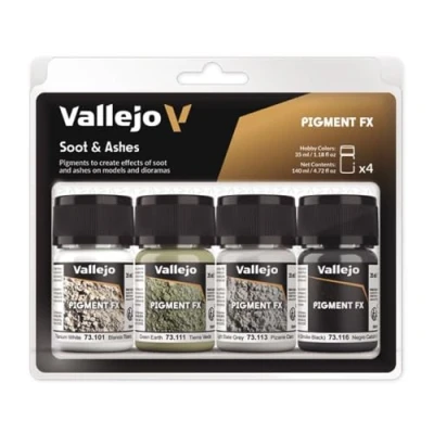 Image of Acrylicos Vallejo&quot;Soot &amp; Ashes&quot; Pigments Set, 35 ml (Pack of 4)