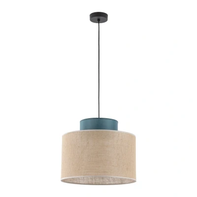 Image of TK Lighting Duo pendant light, jute shade, petrol/natural brown, Ø 38 cm