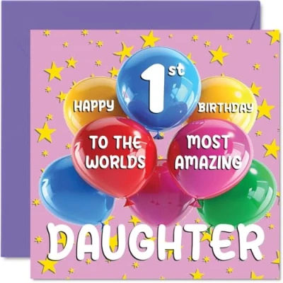 Image of 1st Daughter Birthday Card World&#039;s Most Amazing Happy for from Mum Dad, 145mm x Age 1 One Greeting Cards