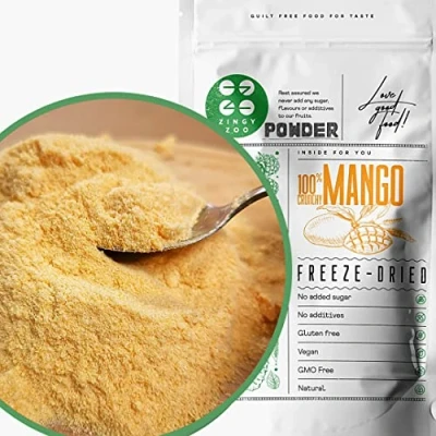 Image of Freeze Dried Mango Powder Raw Natural Fruit from Chunks Gluten Free Food for Healthy Snacks Pure Fresh Mangos and Tasty ZingyZoo (100g)
