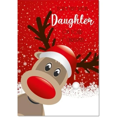 Image of doodlecards Daughter 1st First Christmas Card Rudolph in Snow Medium Size for with Plain Envelope