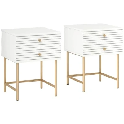 Image of HOMCOM Bedside Tables Set of 2, Cabinet with 2 Drawers, Modern Side Table for Bedroom, Living Room, White