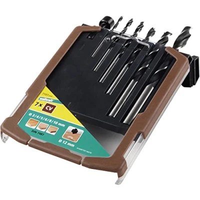 Image of wolfcraft CV Wood Twist Drill Bit Set 7 Pcs. I 7107000 6 bits, Including Countersink for Drilling in softwood