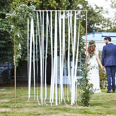 Image of Ginger Ray Botanical Wedding White Satin &amp; Gros Grain Ribbon Hanging Backdrop, Grosgrain