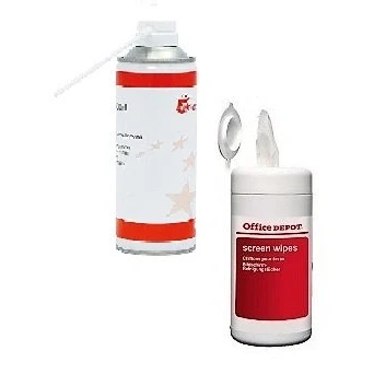 Image of 5 Star 400ml Air Duster Can (1) and Office Depot Screen Wipes (Tub of 100)