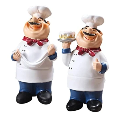 Image of PETSOLA 2 Pieces Home Kitchen Bar Restaurant Resin Chef Figurine Ornament Decoration
