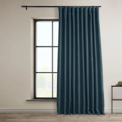 Image of HPD Half Price Drapes Faux Linen Textured Room Darkening Curtains for Bedroom 96 Inches Long (1 Panel), 100W X 96L Extra Wide Living Home Decor, Story Blue