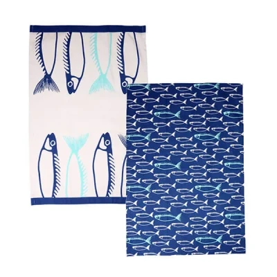Image of Dexam Fish Set Of 2 Tea Towels Marine Blue