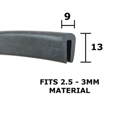 Image of Medium U Section Black Rubber Protective Trim 13mm high x 9mm Wide Price per Meter