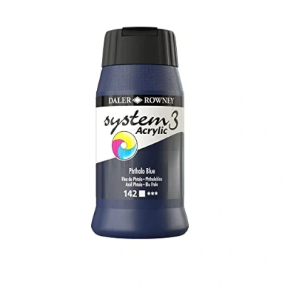 Image of Daler Rowney System3 Acrylic Paint, Plastic Pot, 16.91oz 500 ml, Phthalo Blue