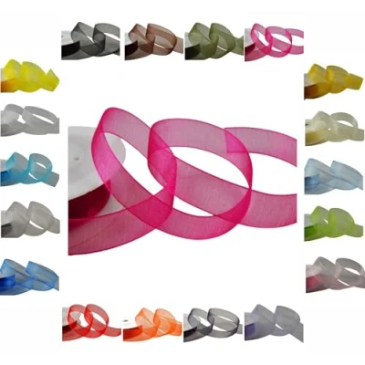 Image of 50m / 25m Roll Luxury Organza Woven Edge Ribbon Reel Rolls 3mm, 9mm, 15mm, 25mm, 40mm (Fuchsia, 15mm 25 Metres)