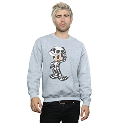 Image of Disney Men&#039;s Mickey Mouse Skeleton Sweatshirt Sport Grey Large