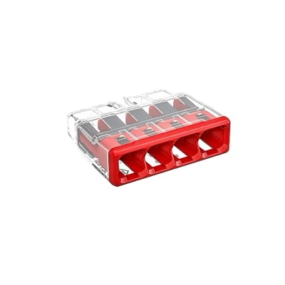 Image of WAGO COMPACT splicing connector; for solid and stranded conductors; max. 4 mm²; conductor; red cover; Surrounding air temperature: max 85C (T85); 4,00 transparent, 2773 404 (80 pcs)
