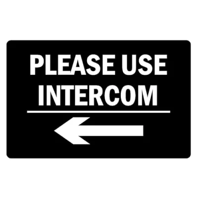Image of Please use intercom left arrow informational sign Self adhesive sticker (200mm x 150mm)