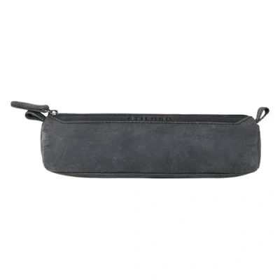 Image of &#039;Jim&#039; Leather Pencil Case Vintage Large 2 Compartment Round Pen Holder for Men and Women Genuine Pouch Stationary Organizer, Colour:Carbon Grey
