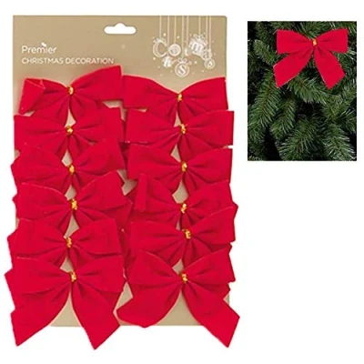 Image of Widdle Wonderland 12 Pack 12cm Red Velvet Bows Christmas Tree Decoration 6732