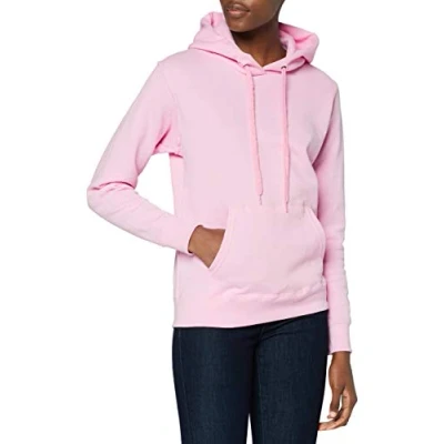 Image of Fruit of the Loom Women&#039;s Pull over Classic Hooded Sweatshirt Clasic, Pink (Light Pink), XXL UK