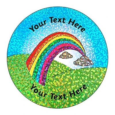 Image of 140 Personalised Holographic Sparkly Rainbow Motivational School Praise Teachers Reward Stickers 37mm Primary Teaching Services
