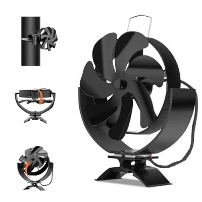 Image of BUICXJKZ Wood Stove Fan 7 Blade Flue Pipe Hanging Fireplace Fan, Log Burner Heat Powered for Burning Stove/Fireplace