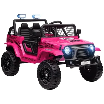 Image of AIYAPLAY Kids Ride On Car, 12V Battery Powered Electric Truck with 4 Spring Suspension Wheels, Parental Remote Control, Music Horn LED Lights, for 3 6 Years Old Pink