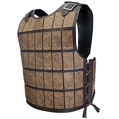Image of HiiFeuer Medieval Studded Leather Armor, Vintage Mercenary Body Armor Faux Leather, Adjustable Chest Armour for LARP Costume&amp; Ren Faire (Brown A)