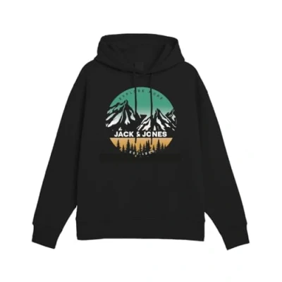 Image of JACK &amp; JONES Men&#039;s Jjpeak Sweat Hooded Sweatshirt, Black, L