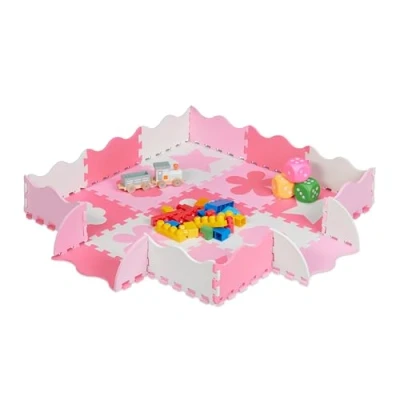 Image of Relaxdays 34 Piece Jigsaw Playmat, Eva, Non toxic, Interlocking Foam Mats, Soft Play, Indoor Playtime, Pink/White, PE, PEVA