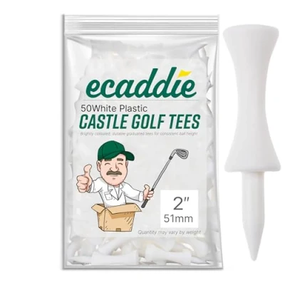 Image of ECADDIE White 51mm Plastic Castle Golf Tees (50 Pack)