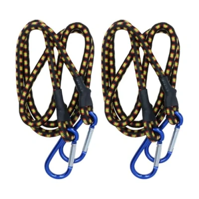 Image of Garden Mile® 2 x 48 Inch Heavy Duty Bungee Cord with Strong Quick Release Carabiner Hook Elastic Rope Strap Black and Yellow Aluminium Maximum Strength (2, 48&quot;)