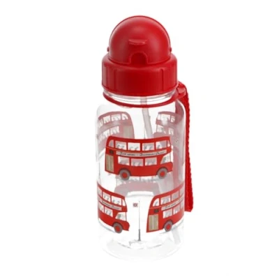 Image of Rex London Children&#039;s Water Bottle With Straw 500ml Tfl Routemaster Bus
