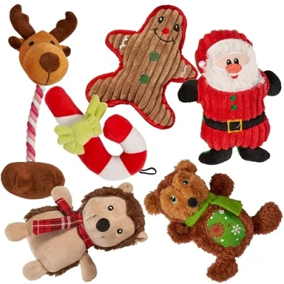 Image of THE TWIDDLERS 6 Christmas Squeaky Washable Plush Toys for Pets, Dog, Assorted Xmas Designs and Sizes That Your Pets Will Love, Dog
