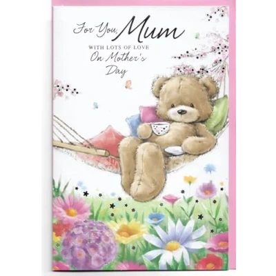 Image of Mothers Day Card For Mum 23 x 15 Cm (9 6 inches) You With Lots Of Love On Mother&#039;s Cute Teddy