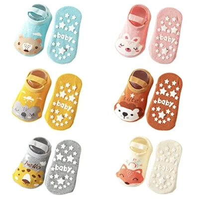 Image of FedMois 6 Pairs Baby Kids No Show Socks Cotton Invisible Anti Slip, Fox, 0 1 Year