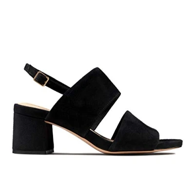 Image of Clarks Sheer 55 Sling Suede Sandals In Black Standard Fit Size 5½
